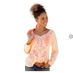 Lascana Boho Long-sleeve Peach Top, Size 8